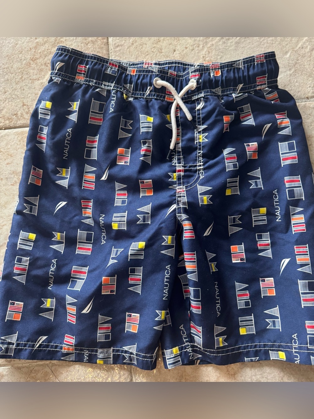 Nautica Navy Swim Shorts with Nautical Flag Print